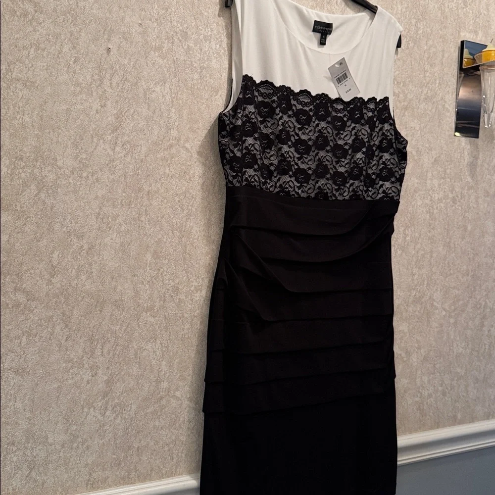 NWT BLACK LAYERED DRESS WITH WHITE & BLACK BODICE - Picture 8 of 13